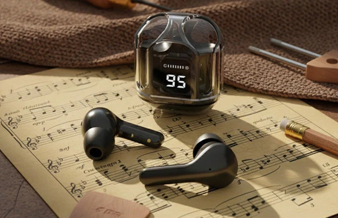 Transparent Ultrapods Max TWS Earbuds with LED Display Case - Image 2