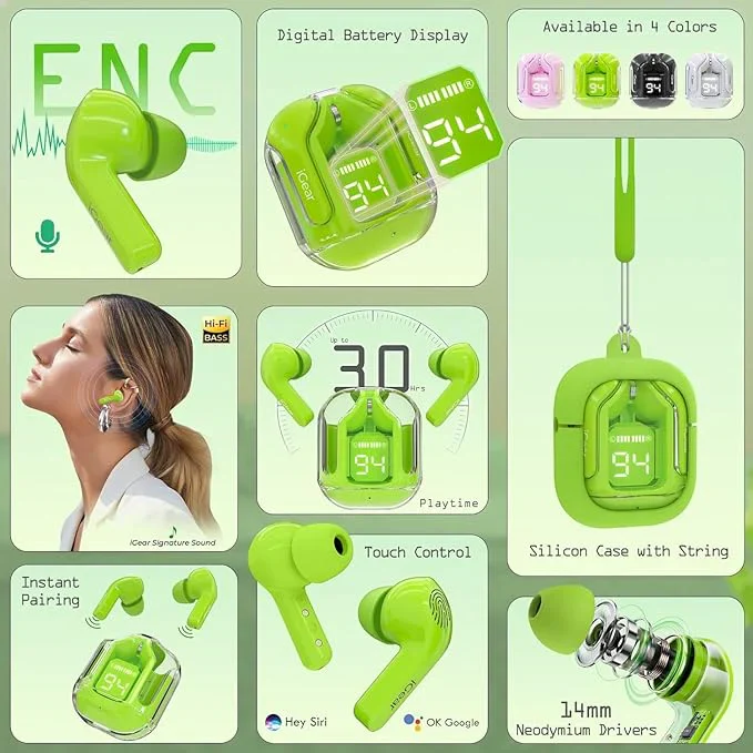 Transparent Ultrapods Max TWS Earbuds with LED Display Case - Image 3